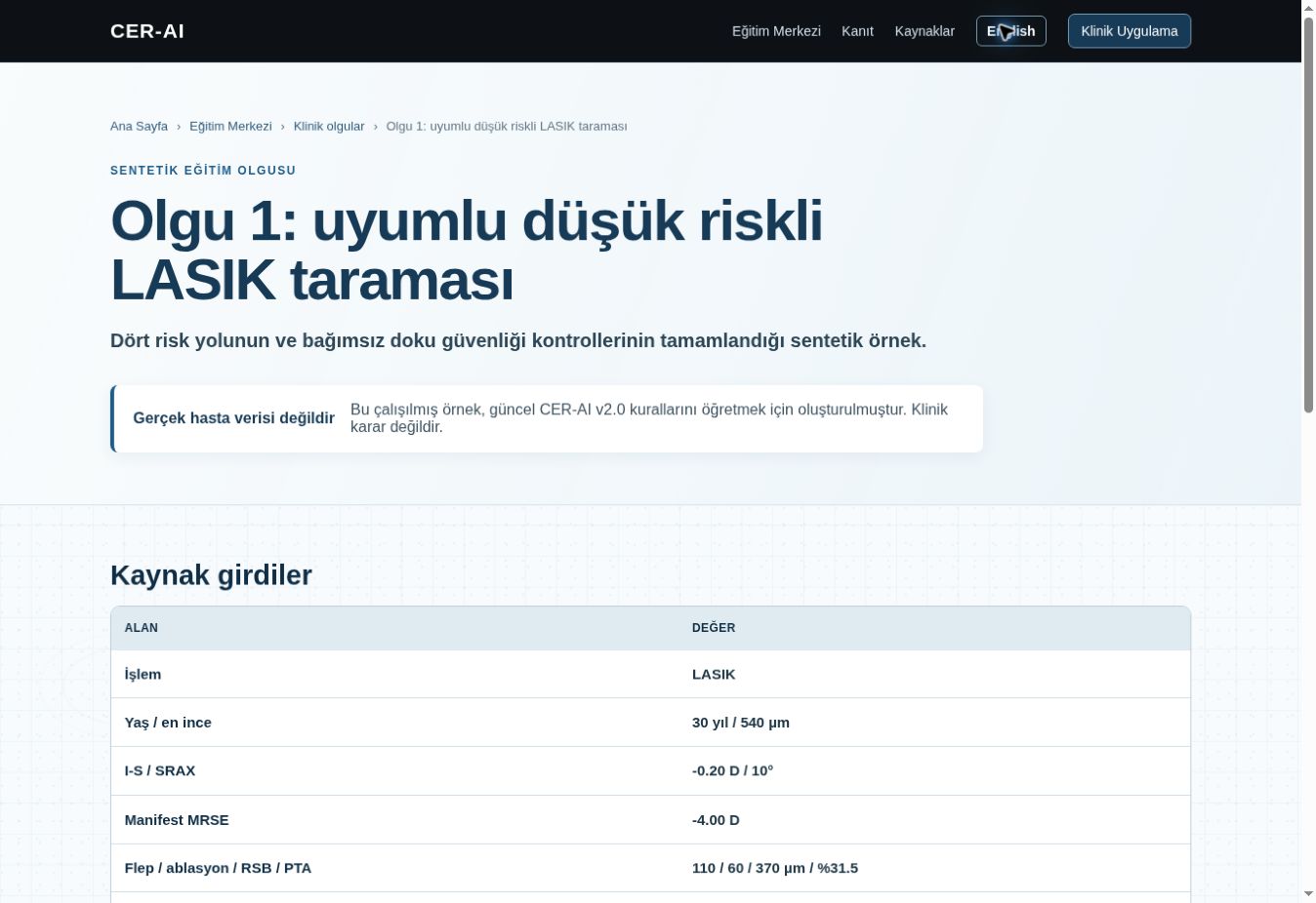 Halka açık Eğitim Merkezi eğitim örneğinin ekran görüntüsü; hasta raporu değildir.